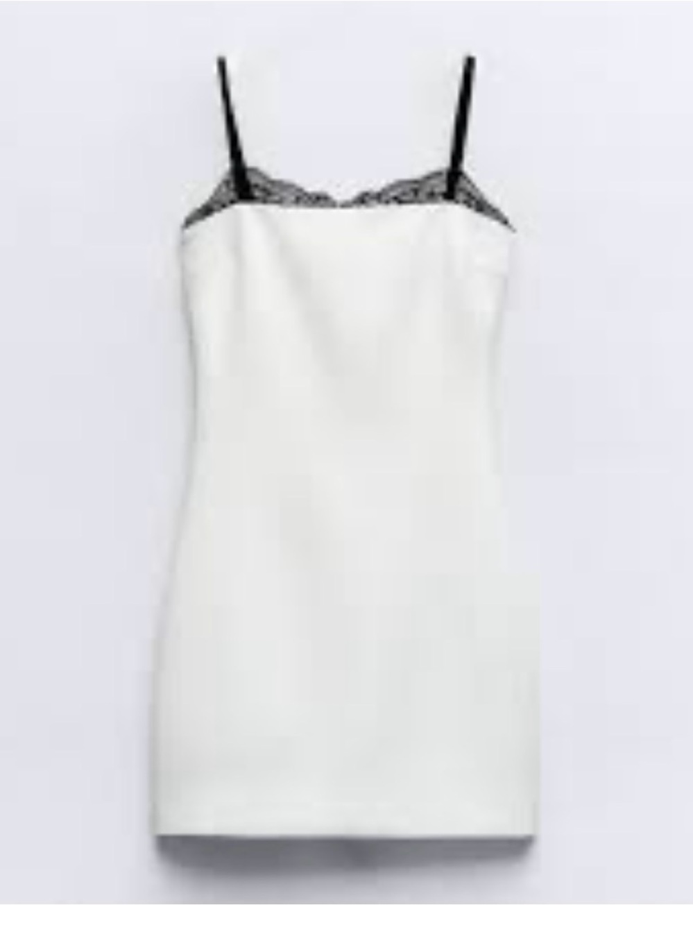 Zara White Slip Dress with Black Lace Trim and Straps